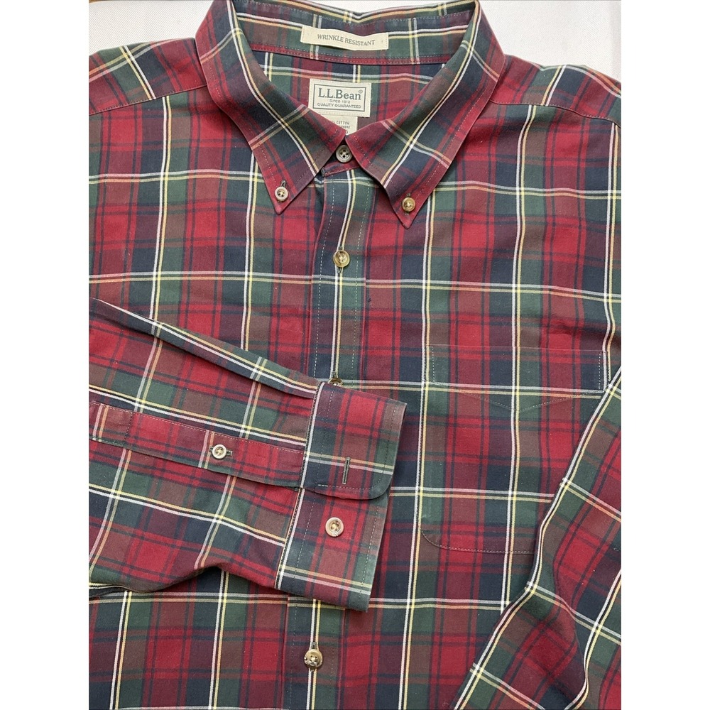 LL Bean Tartan Plaid Oxford Shirt Size XXL Wrinkle Resist Preppy Cotton Cashmere